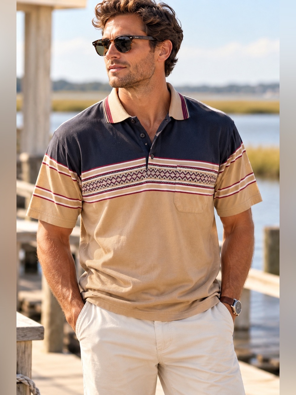 Vintage 90s Wentworth Polo XL Colorblock Geometric Grandpa Core Preppy